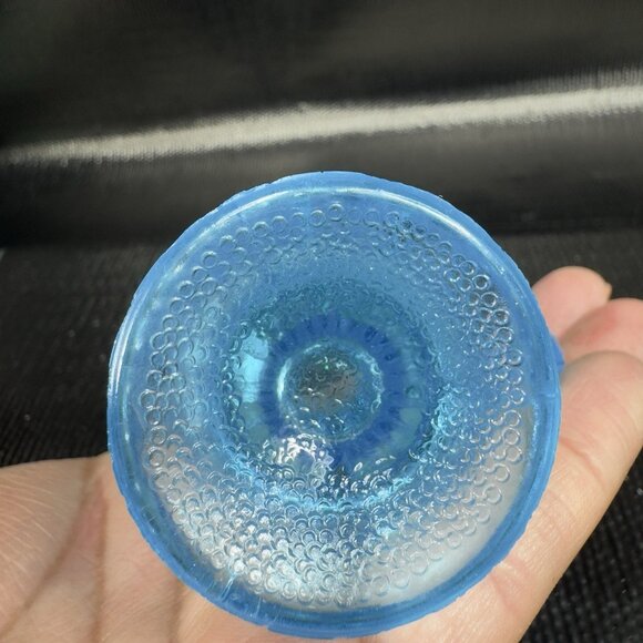 Vintage Kemple Blue Waffle Button Glass 2oz Creamer Small Glass Jug Pitcher VTG - Picture 5 of 10